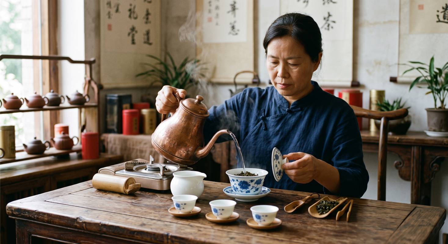 Thee zetten met gaiwan en waterkoker
