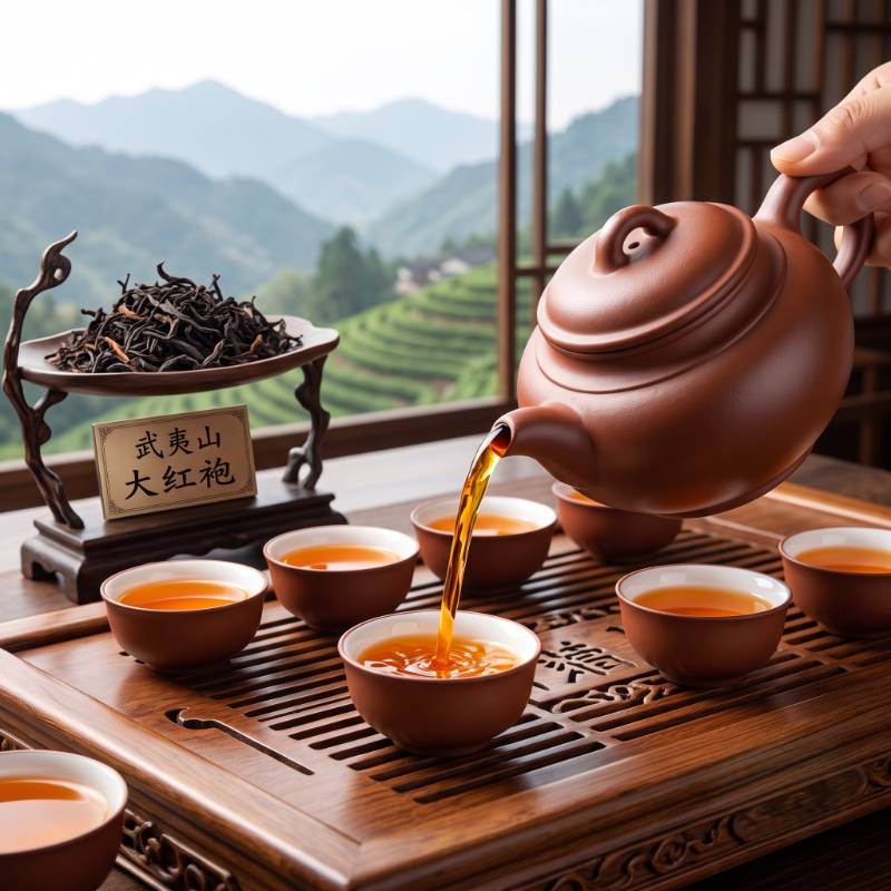 Donkere, gedraaide Da Hong Pao bladeren