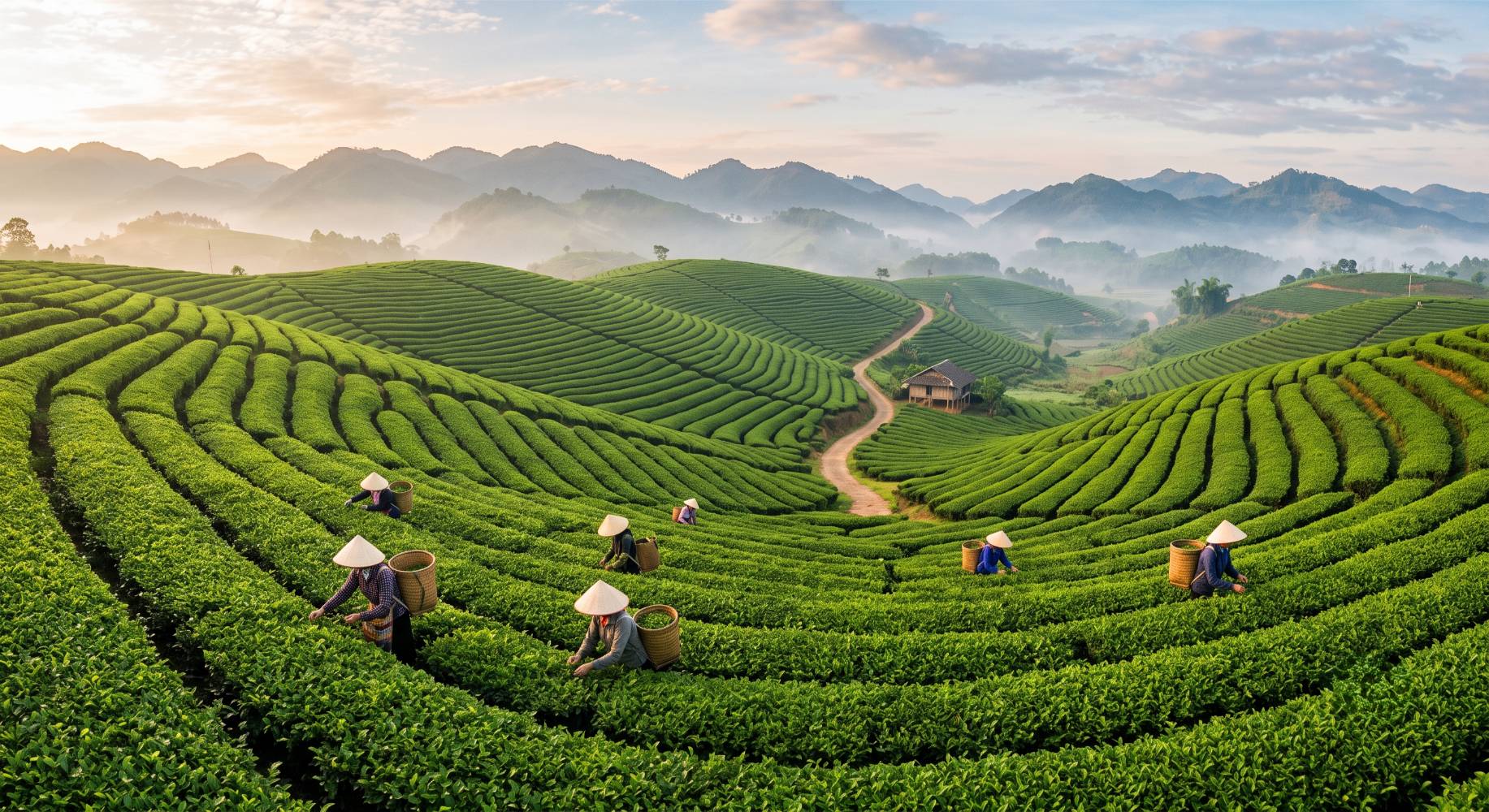 Groene theeplantages in de Vietnamese hooglanden