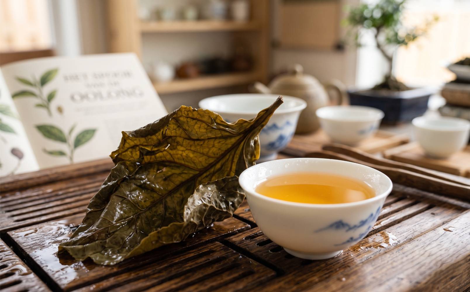 Half ontrold oolongblad met gouden liquor