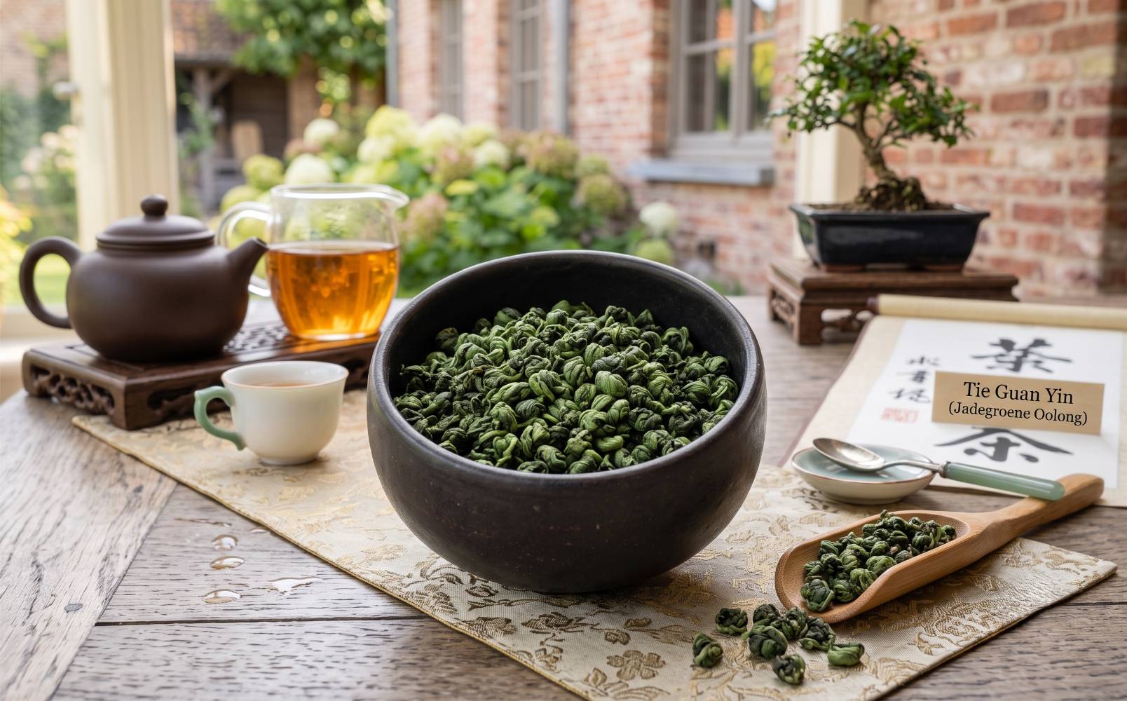 Jadegroene, ongeroosterde oolongballetjes