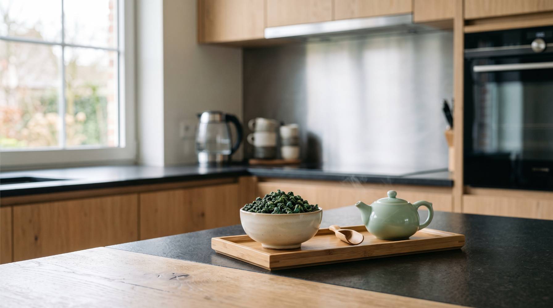 Jadegroene, gerolde lichte oolong