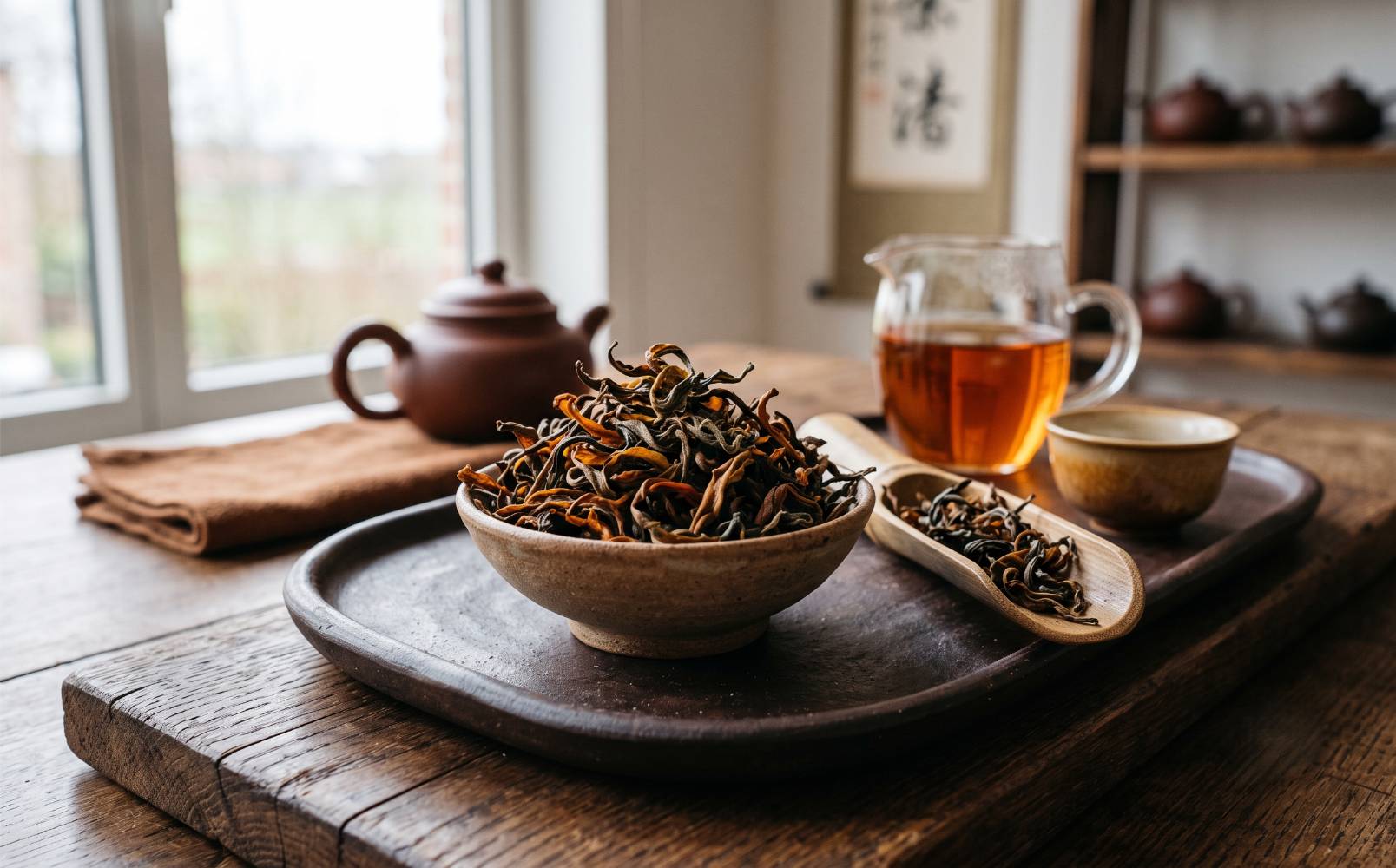 Sterk geoxideerde, veelkleurige oolongbladeren