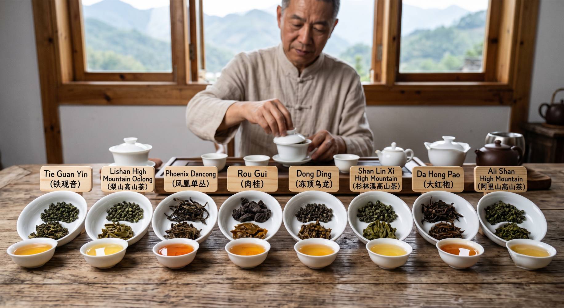 Verschillende oolong-cultivars naast elkaar