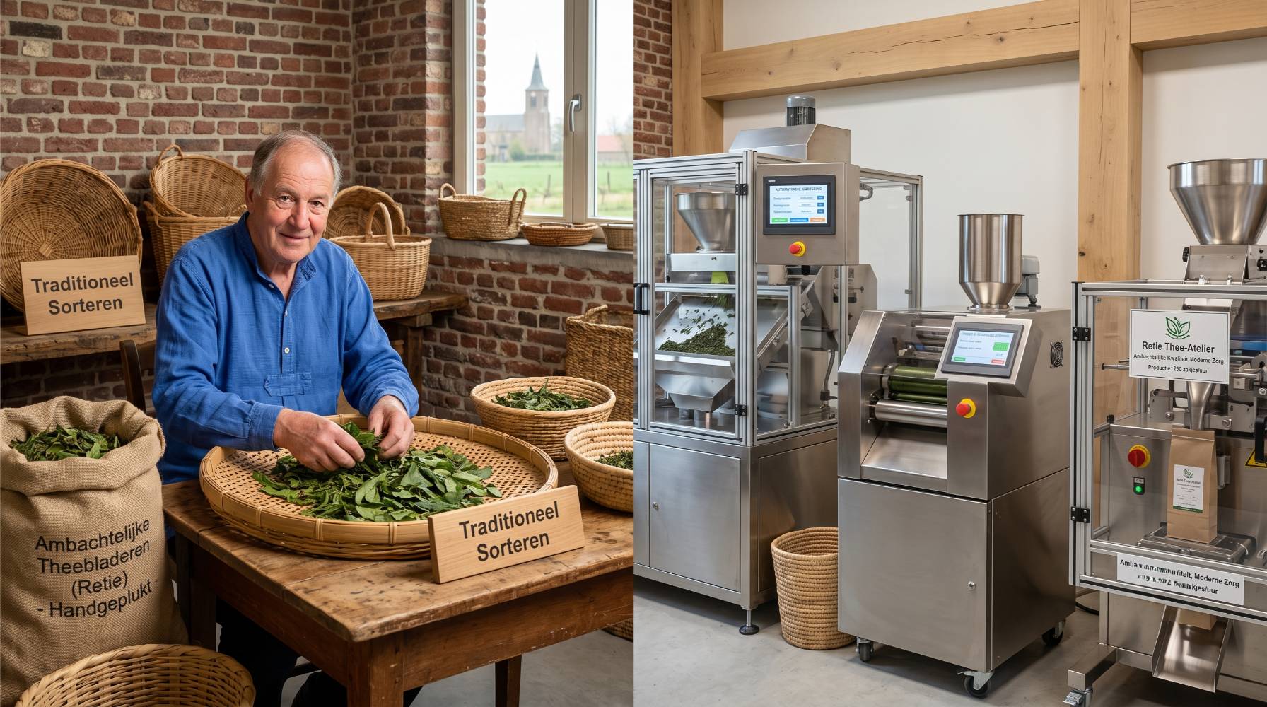 Traditioneel handwerk naast moderne theemachines
