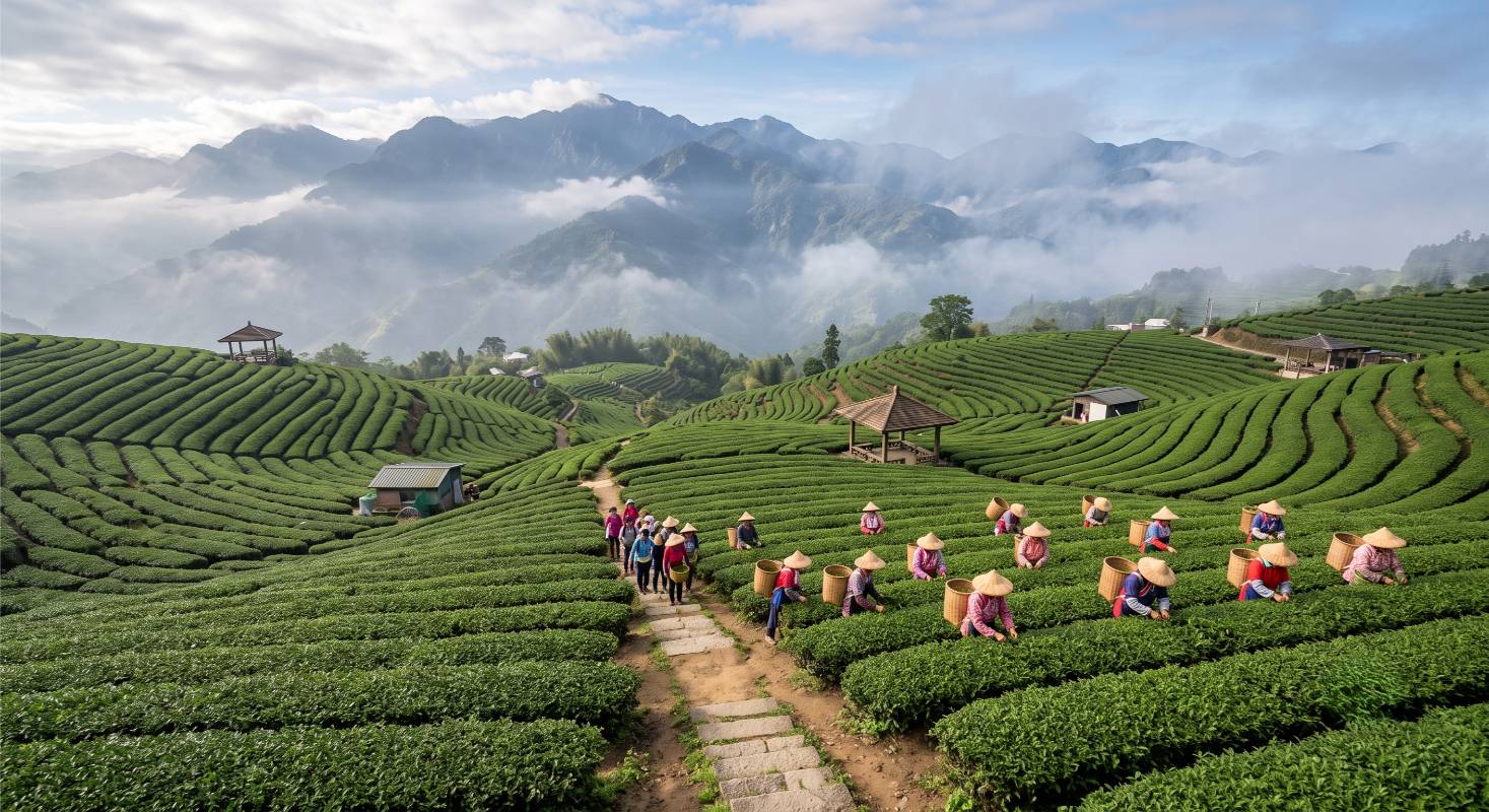 Theetuinen in een karakteristiek landschap