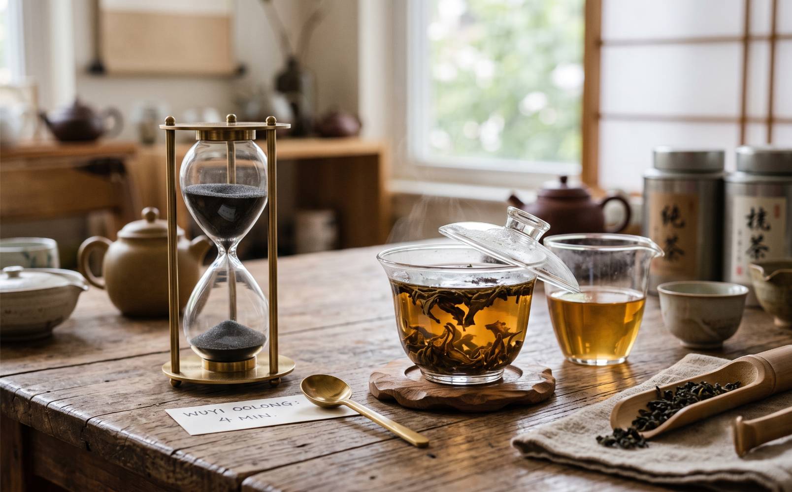 Zandloper naast een trekkende oolong