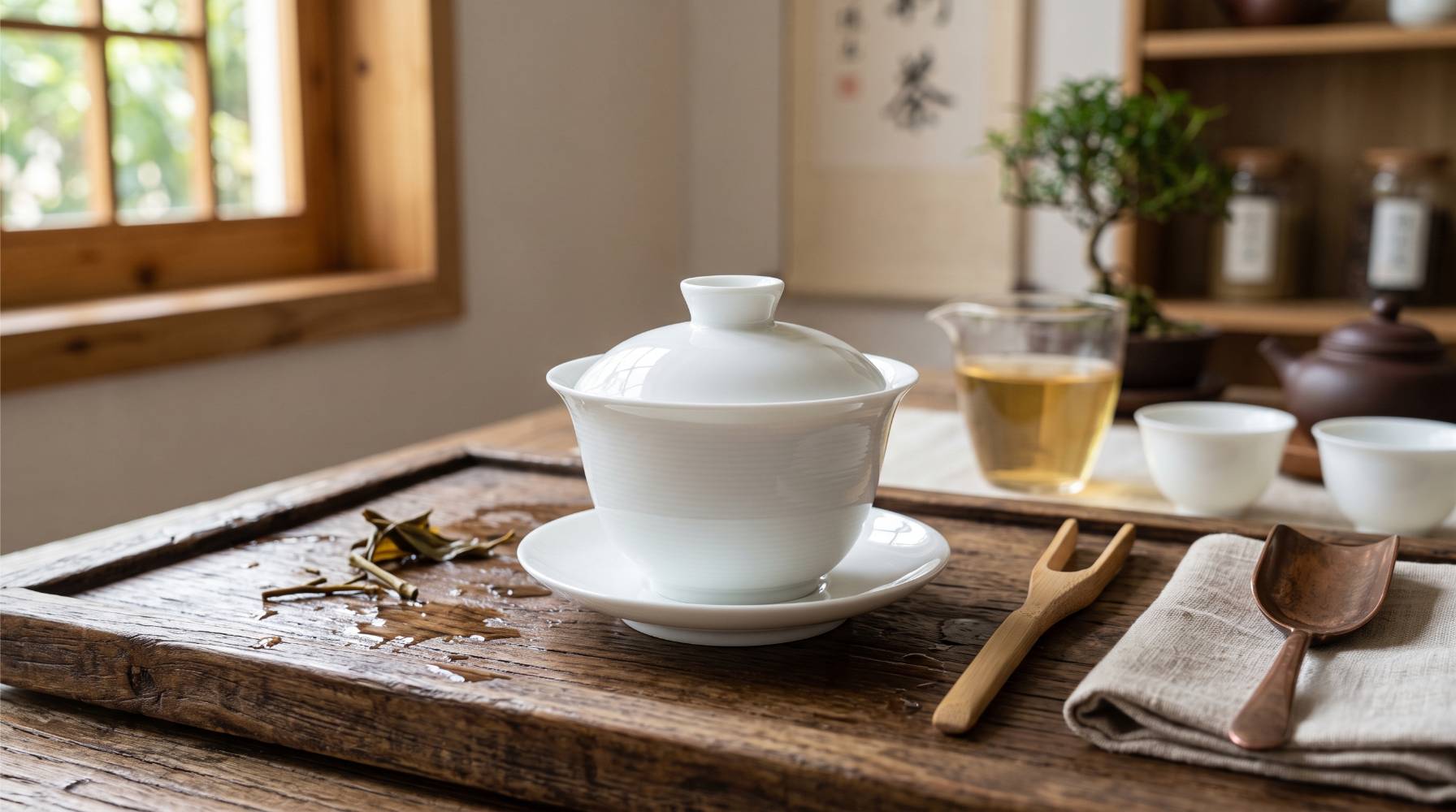 Wit porseleinen gaiwan met deksel